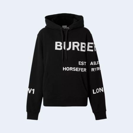 버버리 호스페리 프린트 코튼 후드 블랙