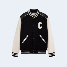 셀린느 C로고 울 바시티 자켓 블랙