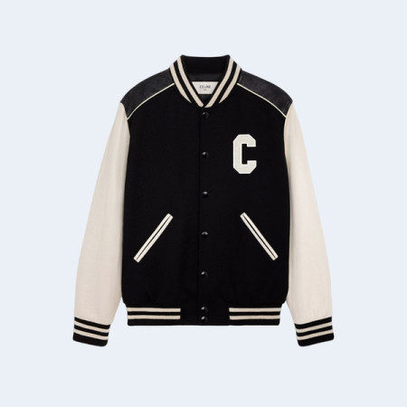 셀린느 C로고 울 바시티 자켓 블랙