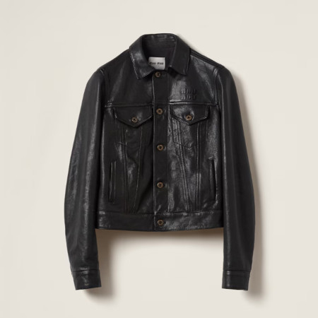 MIUMIU 미우미우 24FW 가을겨울 신상 로고 레터링 가죽 자켓